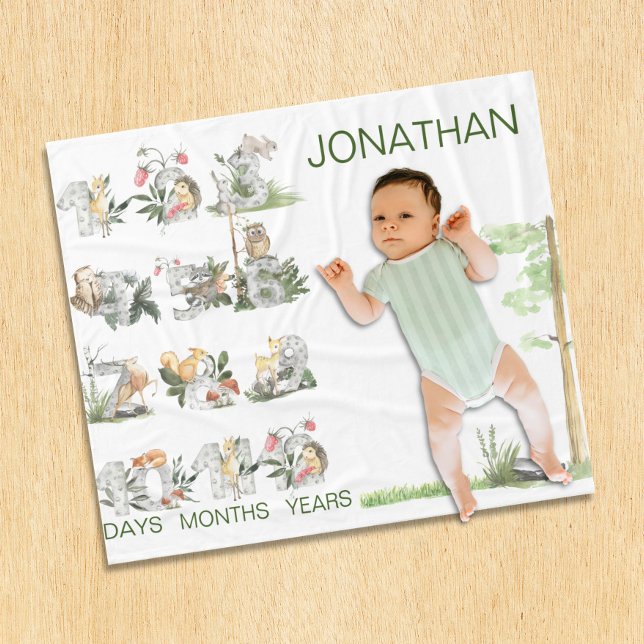 Woodland Animals Custom Numbers Milestone Age  Fleece Blanket (Creator Uploaded)