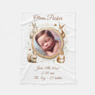 Woodland Animals Customisable Birth Announcement  Fleece Blanket