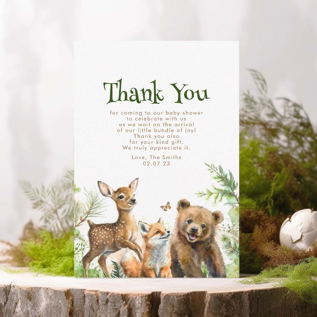 Woodland Animals Cute Baby Shower Thank You (Woodland Animals Thank You Cards)