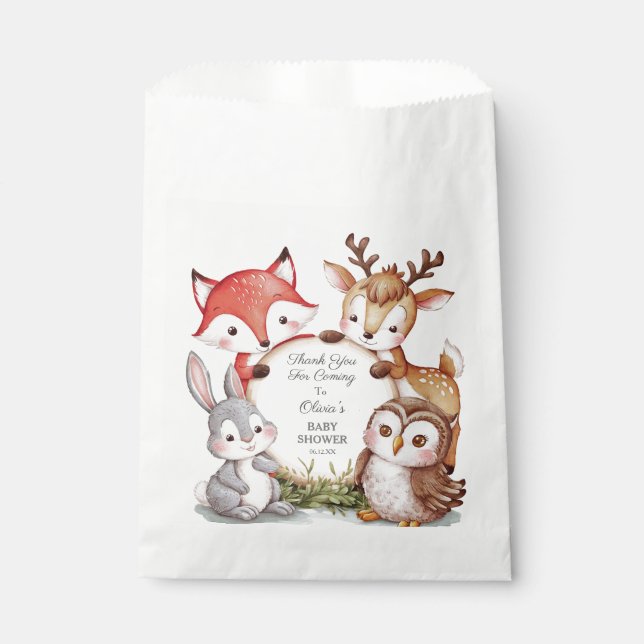 Woodland Animals Cute Baby Shower Thank You Favour Bag (Front)