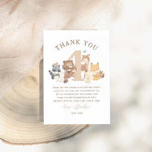 Woodland Animals Cute First Photo Birthday Party Thank You Card