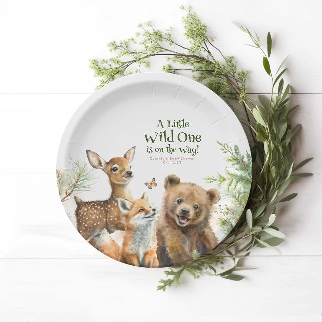 Woodland Animals Cute Little Wild One Baby Shower Paper Plate (Woodland Animals Paper Plates)
