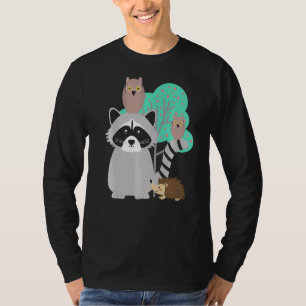 Woodland Animals Cute Racoon Owl T-Shirt