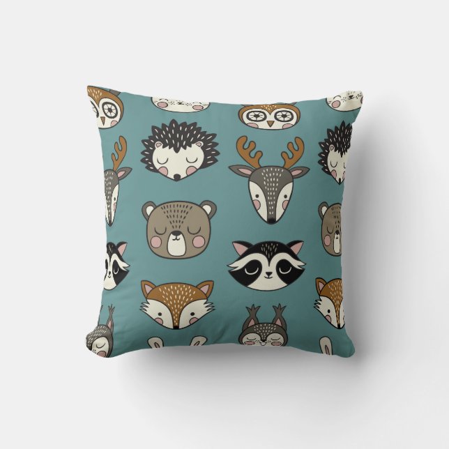 Woodland Animals Cute Vintage Pattern Cushion (Front)