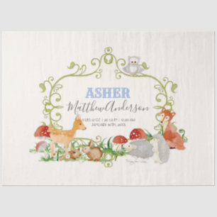 Woodland Animals Deer Fox Hedgehog Birth Stats Tissue Paper