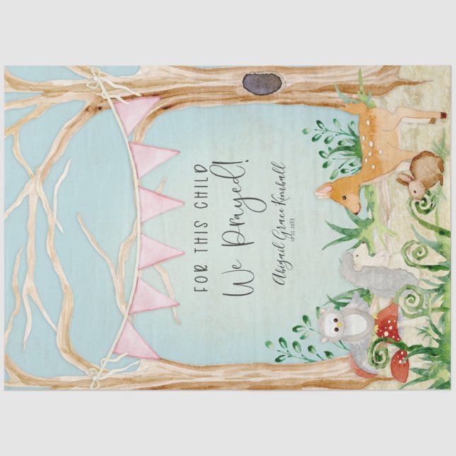 Woodland Animals Deer Owl Hedgehog Baby Girl  Tissue Paper (Front)