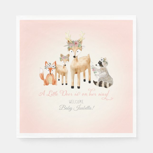 Woodland Animals Deer Racoon Fox Boho Baby Shower Napkin (Front)