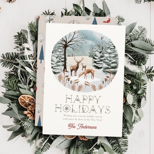 Woodland Animals Deer Winterscape Christmas Holiday Card (Creator Uploaded)
