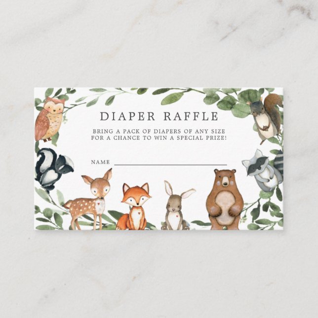 Woodland Animals Diaper Raffle Baby Shower Card (Front)