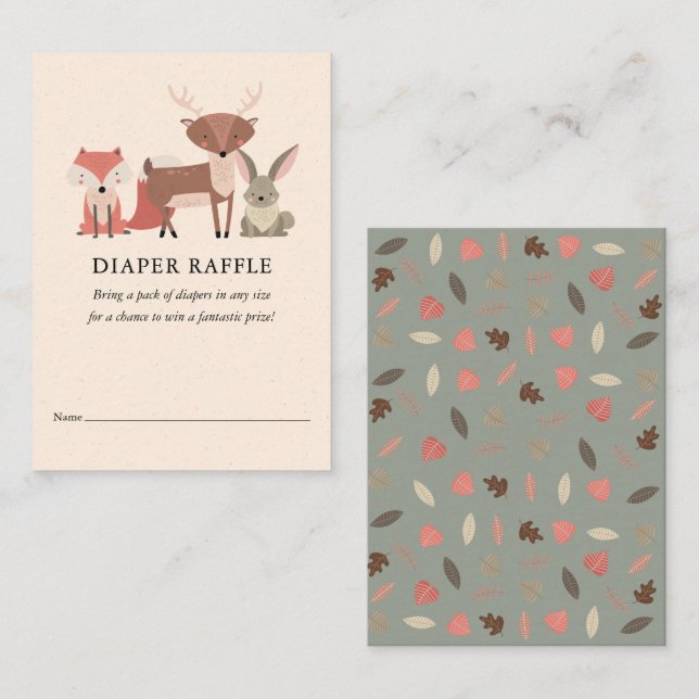Woodland Animals Diaper Raffle Baby Shower Enclosure Card (Front/Back)