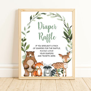 Woodland animals Diaper Raffle baby shower sign