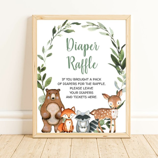 Woodland animals Diaper Raffle baby shower sign (Creator Uploaded)
