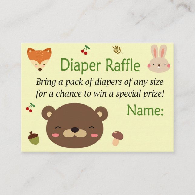 Woodland animals Diaper Raffle Tickets (Front)