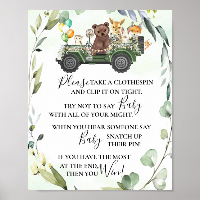 Woodland Animals Don't Say Baby Shower Game Sign (Front)