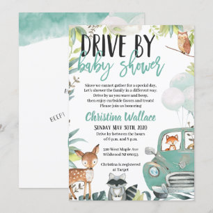 Woodland Animals Drive By Baby Shower Invitations