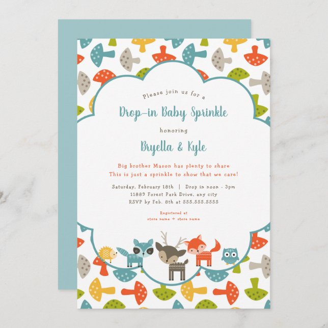 Woodland Animals Drop-in baby sprinkle Invitation (Front/Back)