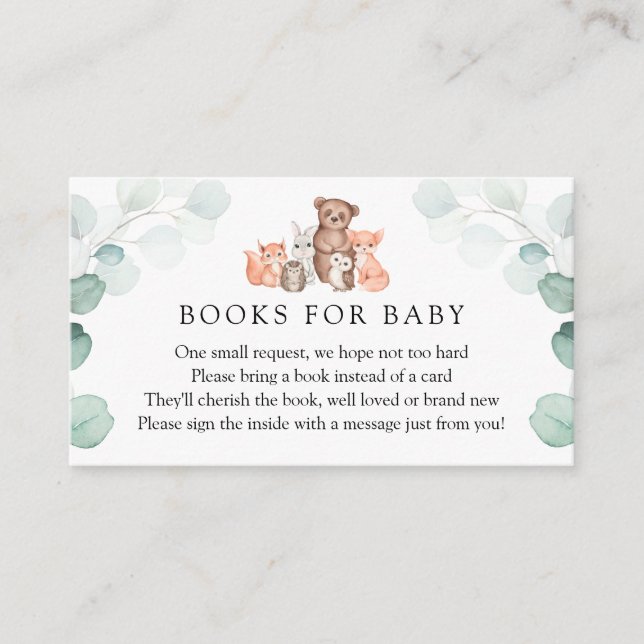 Woodland Animals Eucalyptus Baby Book Request Enclosure Card (Front)