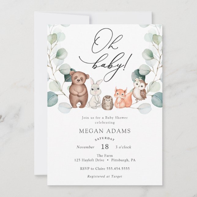 Woodland Animals Eucalyptus Baby Shower invitation (Front)