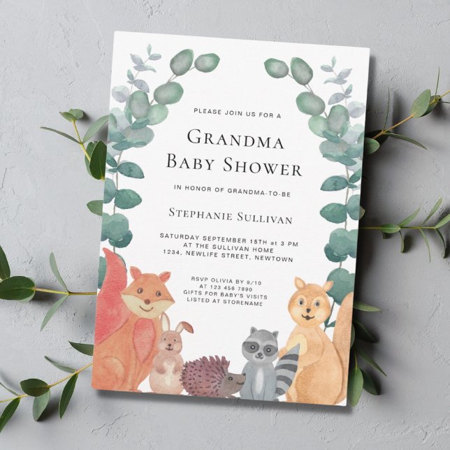 Woodland Animals Eucalyptus Grandma Baby Shower  Invitation (Creator Uploaded)