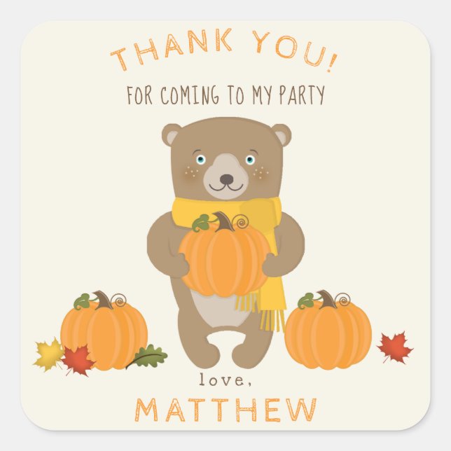 Woodland Animals Fall Birthday Square Sticker (Front)
