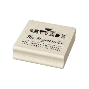 Woodland Animals Family Name Return Address Rubber Stamp