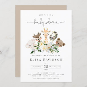 Woodland Animals Faux Gold Modern Baby Shower Invitation
