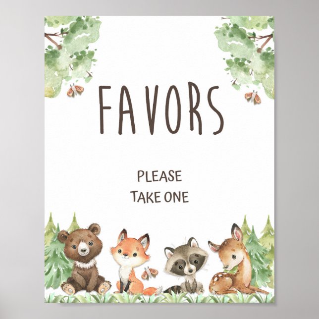Woodland Animals Favor Table Party Shower Sign (Front)