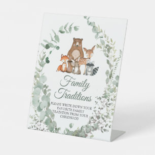Woodland Animals Favorite Family Traditions Game Pedestal Sign