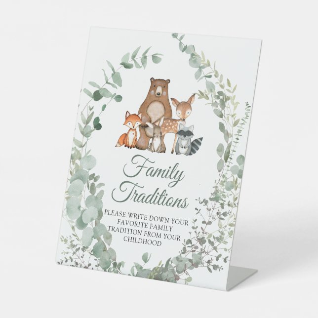 Woodland Animals Favourite Family Traditions Game Pedestal Sign (Front)