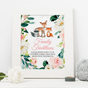 Woodland Animals Favourite Family Traditions Sign