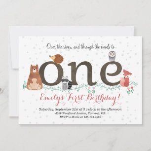 Woodland Animals First Birthday Invitation