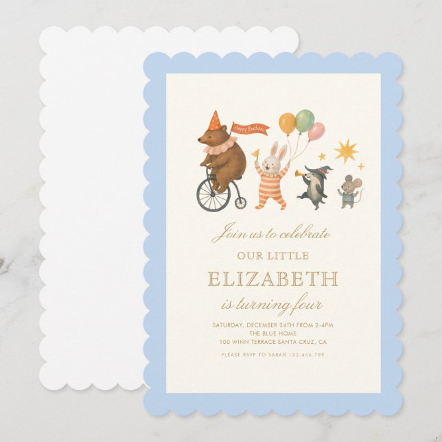 Woodland Animals First Birthday Invitation (Front/Back)