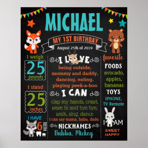 Woodland animals First Birthday party sign