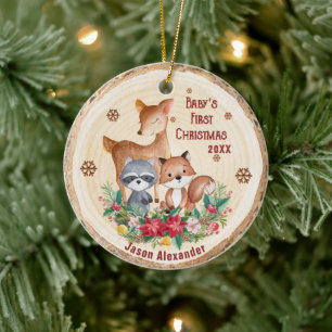 Woodland Animals First Christmas Personalised  Ceramic Ornament