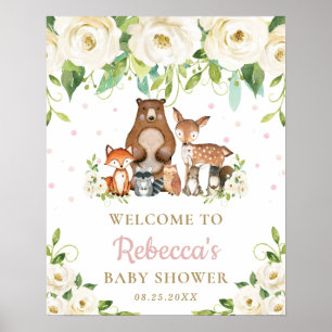 Woodland Animals Floral Baby Shower Welcome Sign