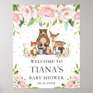 Woodland Animals Floral Baby Shower Welcome Sign