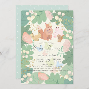 Woodland Animals Floral Foliage Baby Shower Invitation
