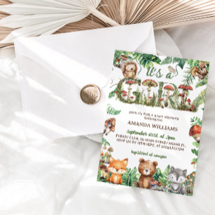 Woodland Animals Floral Girl Baby Shower Invitation