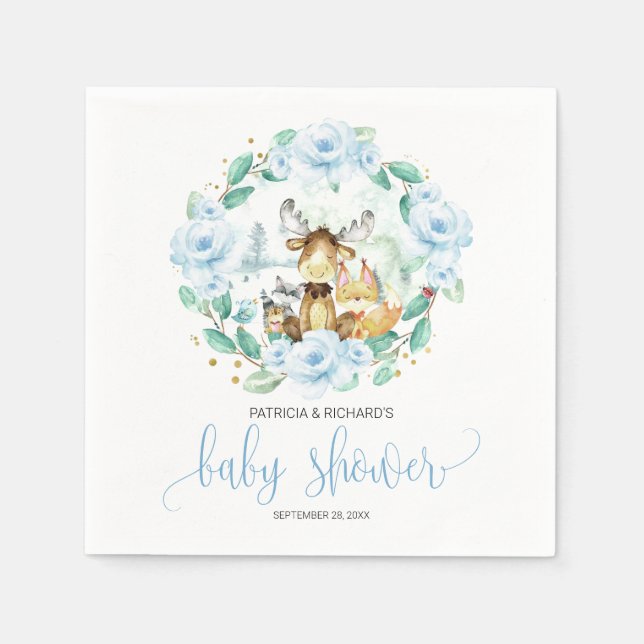 Woodland Animals Floral Greenery Baby Shower Napkin (Front)
