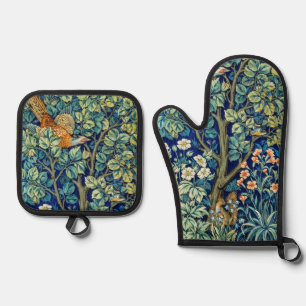 Woodland Animals & Flowers, William Morris Oven Mitt & Pot Holder Set
