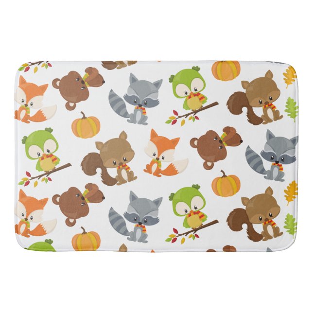 Woodland Animals, Forest Animals, Fall Animals Bath Mat (Front)