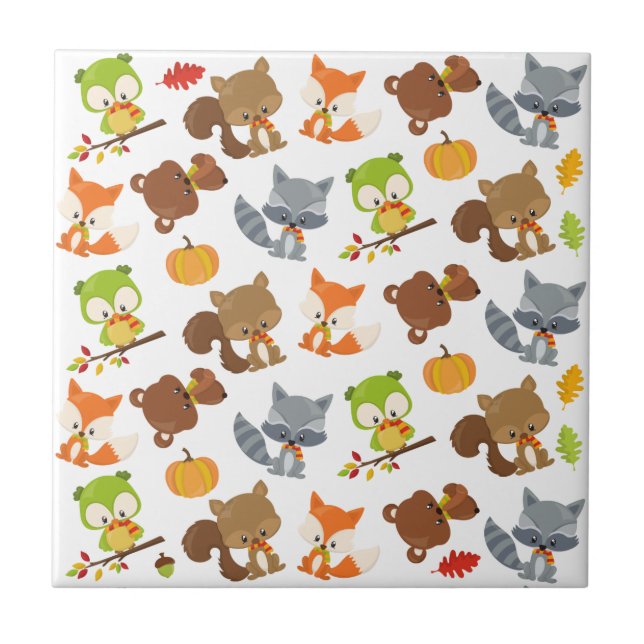 Woodland Animals, Forest Animals, Fall Animals Ceramic Tile (Front)