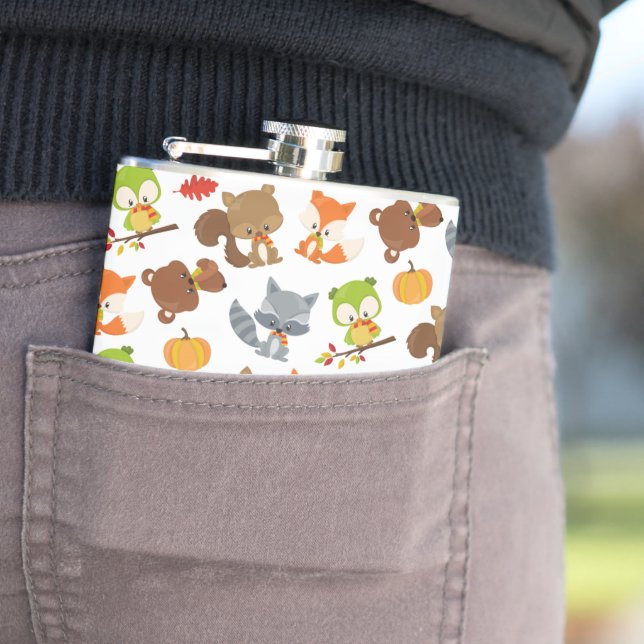 Woodland Animals, Forest Animals, Fall Animals Hip Flask (In Situ)