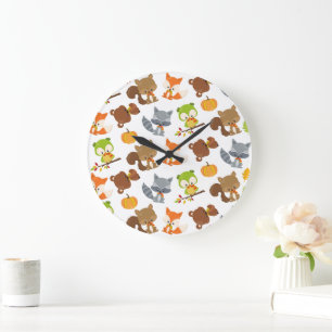 Woodland Animals, Forest Animals, Fall Animals Large Clock