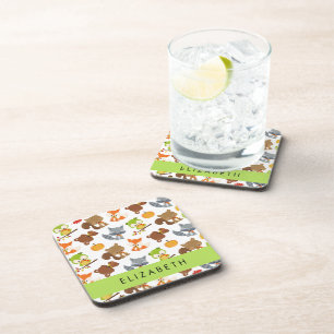 Woodland Animals, Forest Animals, Your Name Coaster