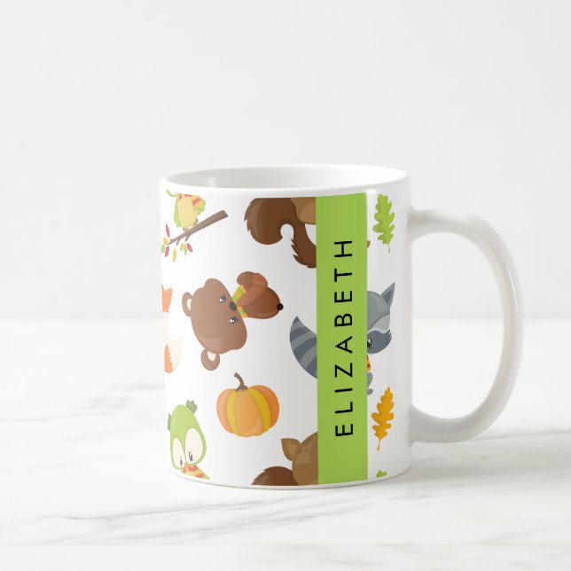 Woodland Animals, Forest Animals, Your Name Coffee Mug (Right)