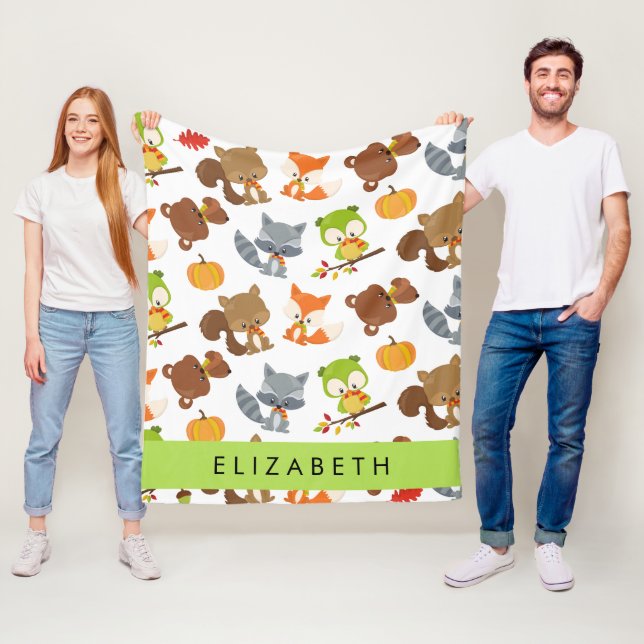 Woodland Animals, Forest Animals, Your Name Fleece Blanket (In Situ)