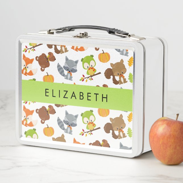 Woodland Animals, Forest Animals, Your Name Metal Lunch Box (In Situ)