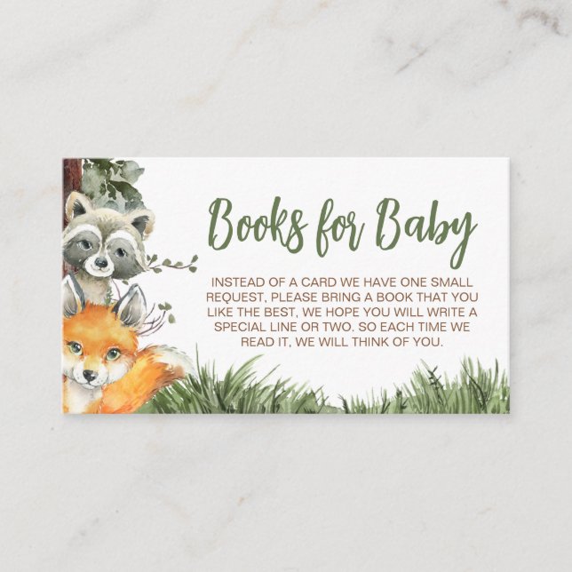 Woodland Animals Forest Baby Shower Books for Baby Enclosure Card (Front)
