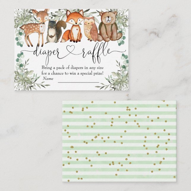 Woodland Animals Forest Baby Shower Diaper Raffle Enclosure Card (Front/Back)